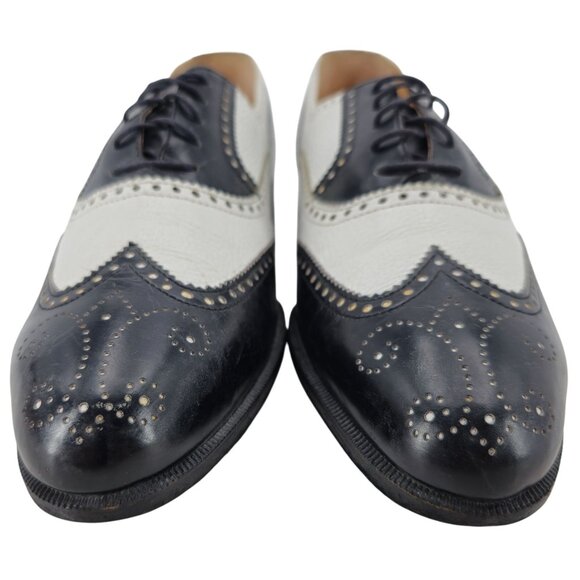 Vintage Bespoke Cole Haan Black White Leather Spectators 9.5 Italian Dress Shoes - Picture 10 of 15